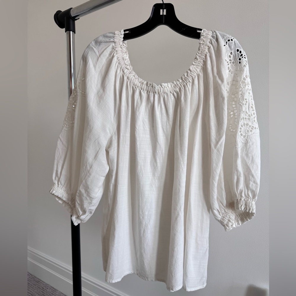 Knox Rose Ivory Eyelet Sleeve Peasant Top